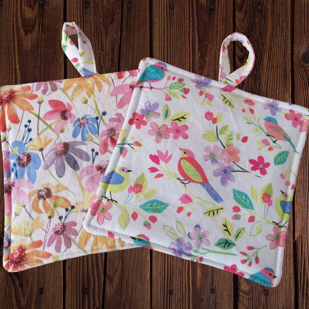 Potholders, Set of 2, Reversible Birds and Coneflower Hot Pads